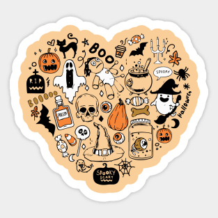 Spooky Cute Halloween Doodles - Skulls & Witchcore Heart Sticker